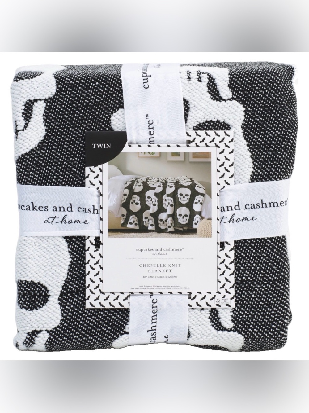 Cupcakes and Cashmere skull skeleton Halloween chenill knit throw blanket queen